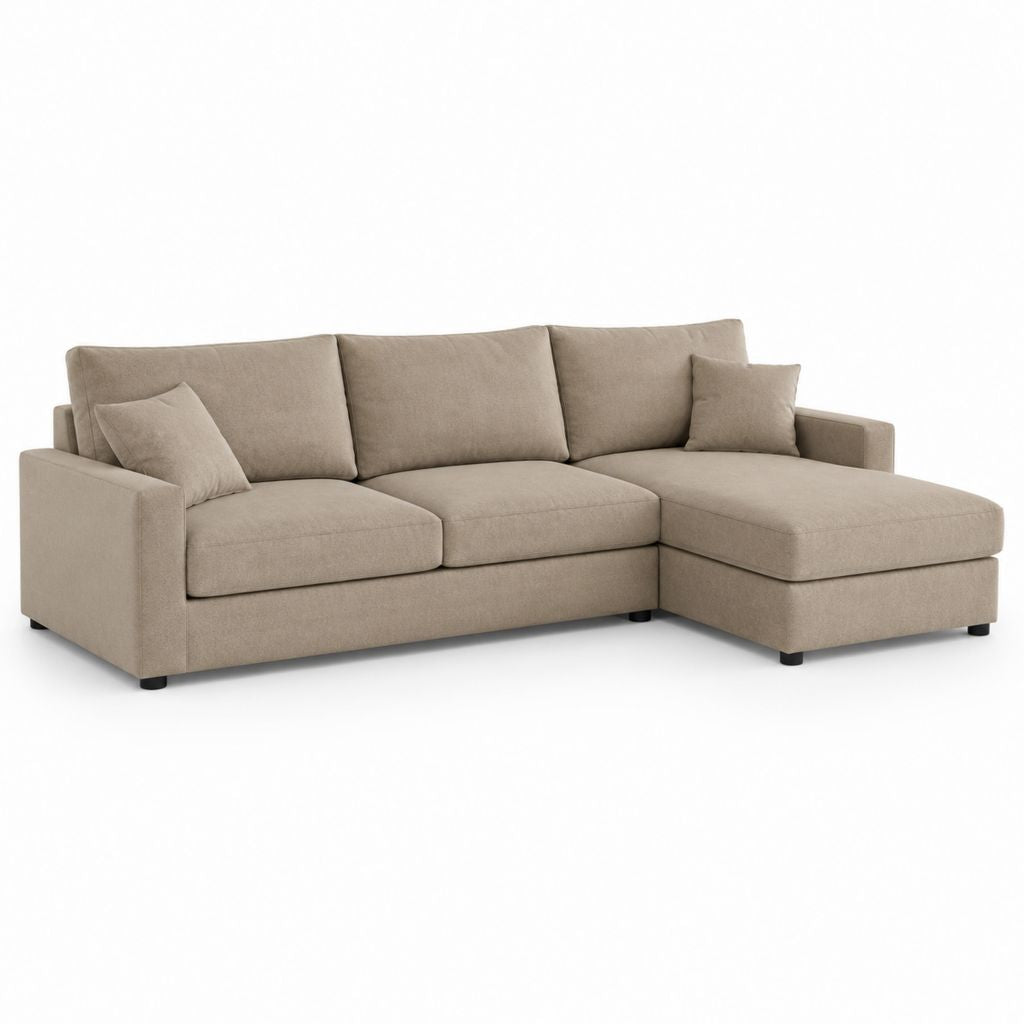 Canapé d'angle droit 3 places beige en polyester 270 x 160 x 85 cm