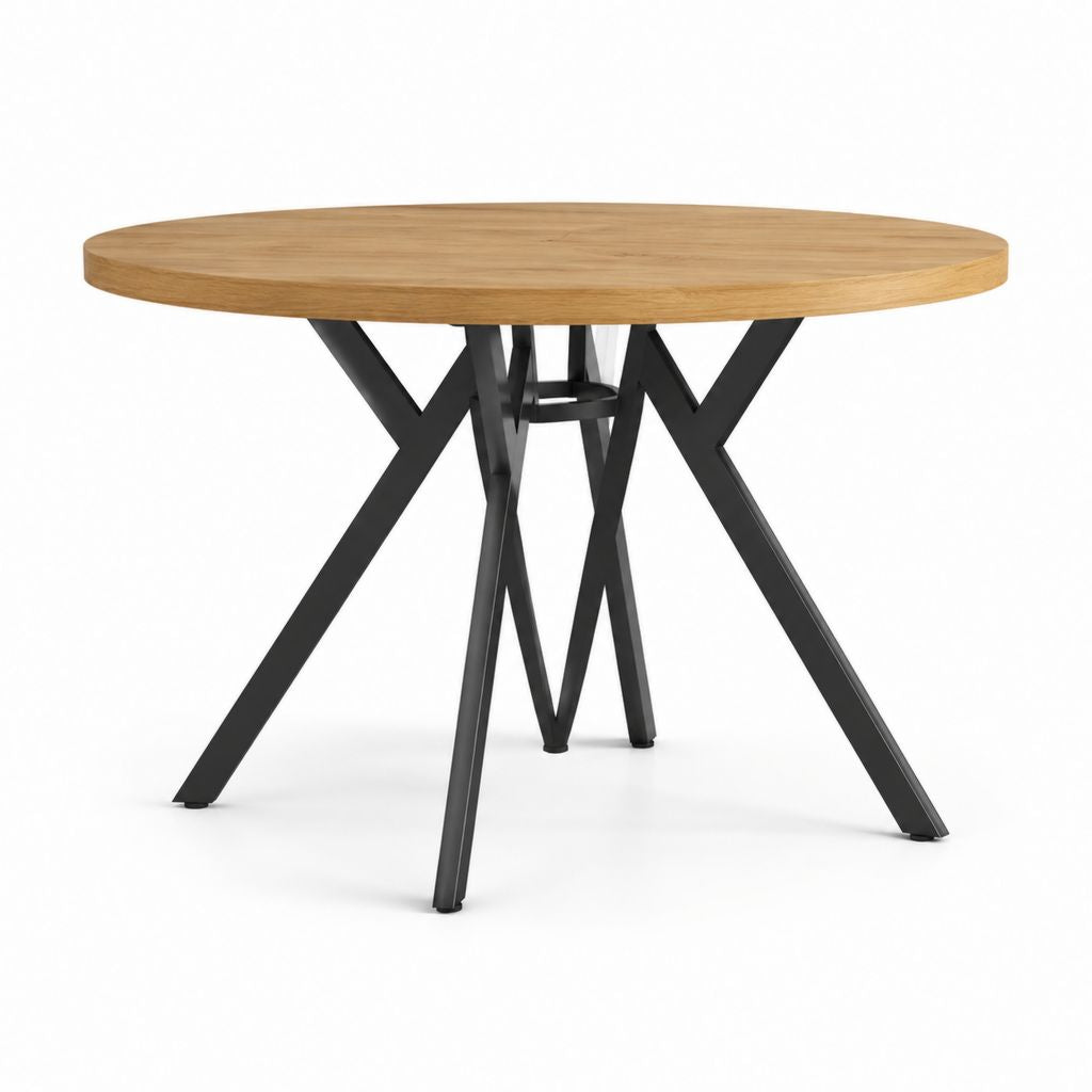 Table à manger ronde 120 cm chêne massif naturel acier noir 75 cm