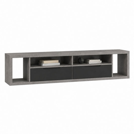 Meuble TV rectangulaire gris béton et anthracite en panneaux de particules 180 x 40 x 45 cm