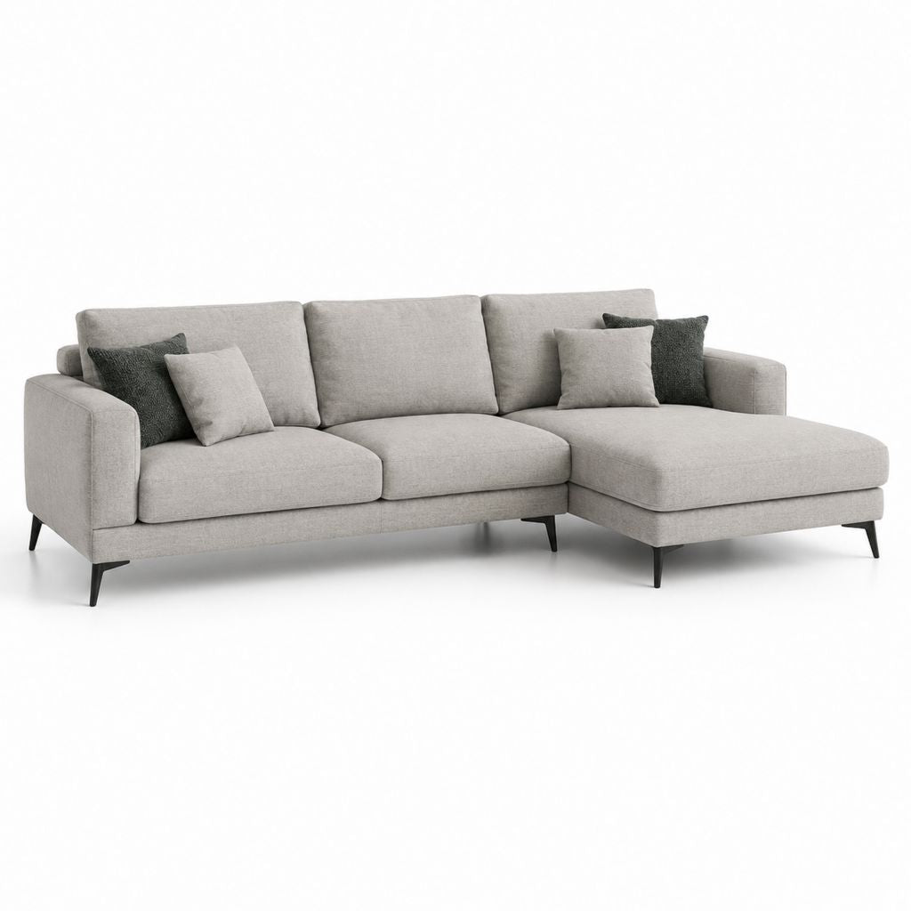 Canapé d'angle droit 3 places gris clair en polyester 260 x 160 x 85 cm