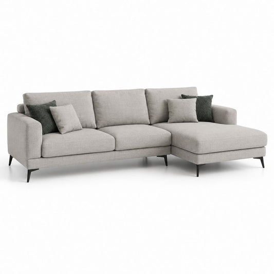 Canapé d'angle droit 3 places gris clair en polyester 260 x 160 x 85 cm