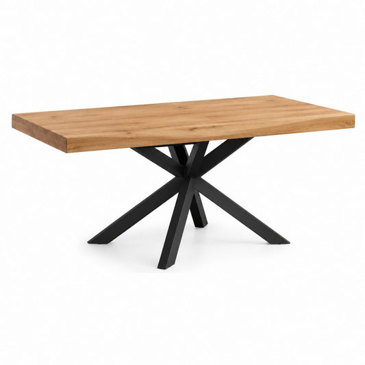 Table à manger rectangulaire en chêne massif naturel et acier noir 180 x 90 x 75 cm
