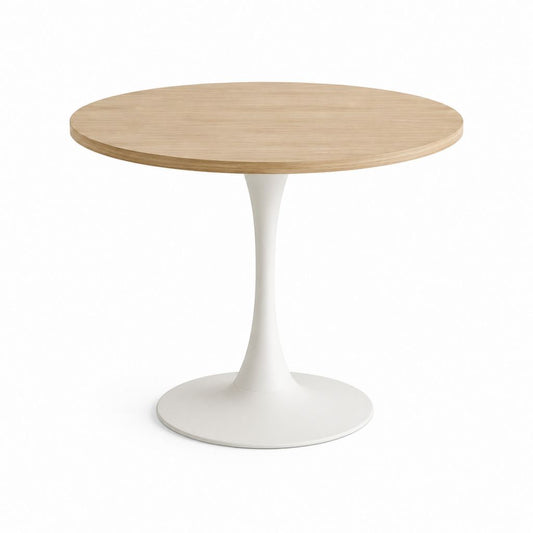 Table à manger ronde blanche et chêne en MDF plaqué chêne et acier 100 x 100 x 75 cm