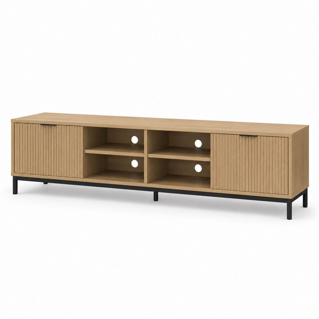 Meuble TV bas rectangulaire chêne clair en panneaux de particules 180 x 40 x 60 cm