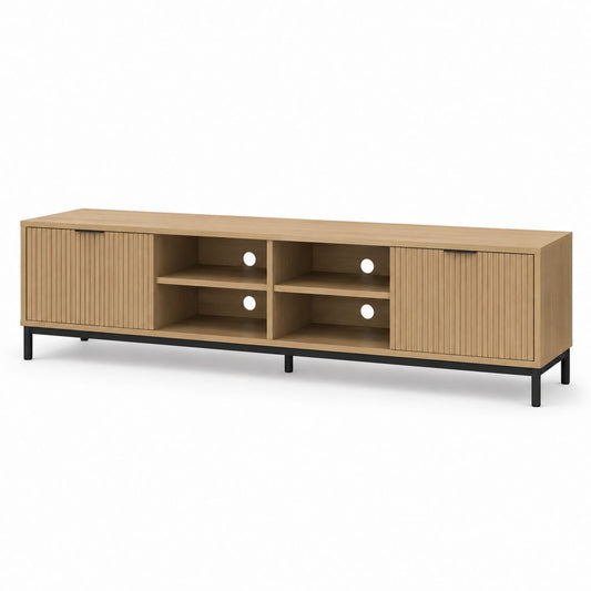Meuble TV bas rectangulaire chêne clair en panneaux de particules 180 x 40 x 60 cm