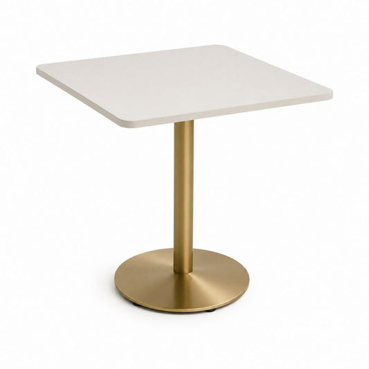 Table à manger carrée blanche et dorée en MDF et acier 70 x 70 x 75 cm