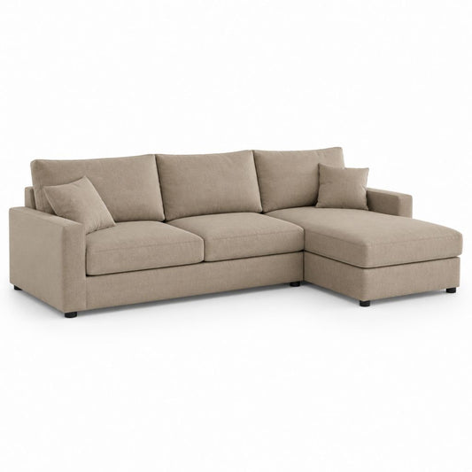 Canapé d'angle droit 3 places beige en polyester 270 x 160 x 85 cm