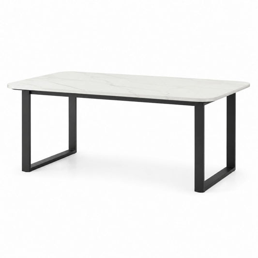 Table à manger rectangulaire blanche effet marbre avec piètement en acier noir 140 x 80 x 75 cm