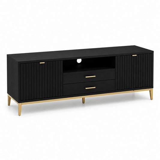 Meuble TV noir en panneaux MDF rectangulaire avec 2 portes et 2 tiroirs 160 x 40 x 60 cm