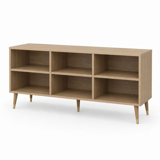 Meuble TV 6 niches chêne clair en panneaux MDF 160 x 40 x 80 cm