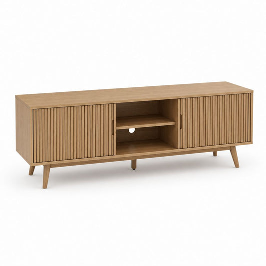 Meuble TV en panneaux MDF chêne clair à portes coulissantes 160 x 60 x 45 cm