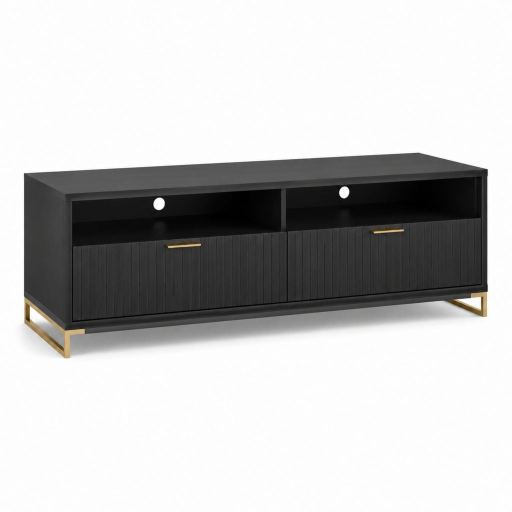 Meuble TV avec rangement noir en MDF mélaminé rectangulaire 160 x 40 x 60 cm