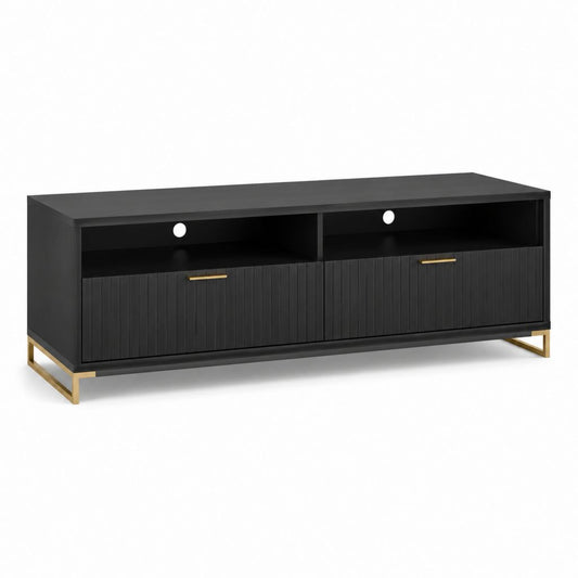 Meuble TV avec rangement noir en MDF mélaminé rectangulaire 160 x 40 x 60 cm