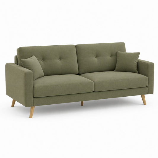 Canapé 2 places vert olive en polyester avec pieds en hévéa massif 180 x 85 x 85 cm